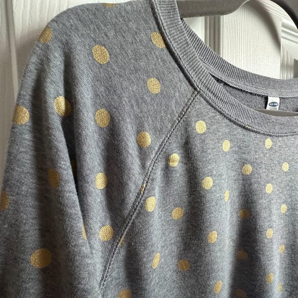 Old Navy Women's Large Crew Neck Sweatshirt Gray with Gold Foil Polka Dot Print - Picture 3 of 5